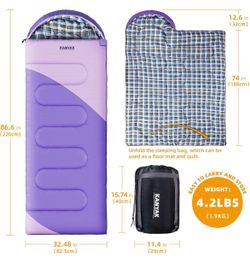 Camping Sleeping Bag for Adults Kids Teens,Waterproof Lightweight 32℉ Sleeping Bags Cold Weather Warm for 3-4 Season,Washable and Skin-Friendly,Campin