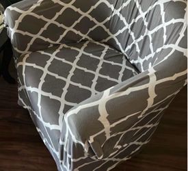 FREE. Gray tub armchair with patterned slipcover