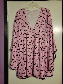Pink Bat Print Mini Dress with Bell Sleeves