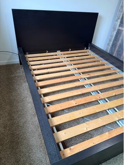 IKEA MALM Queen Bed Frame with Slats - Black-Brown