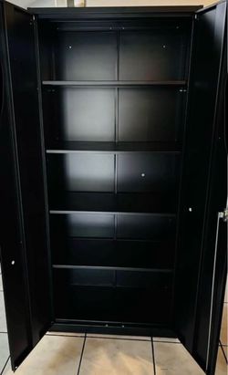 Black Metal Storage Cabinet with Shelves