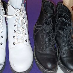 Girls Casual Boots , Black Size 5.5 And White One Size 7.5 , $5ea