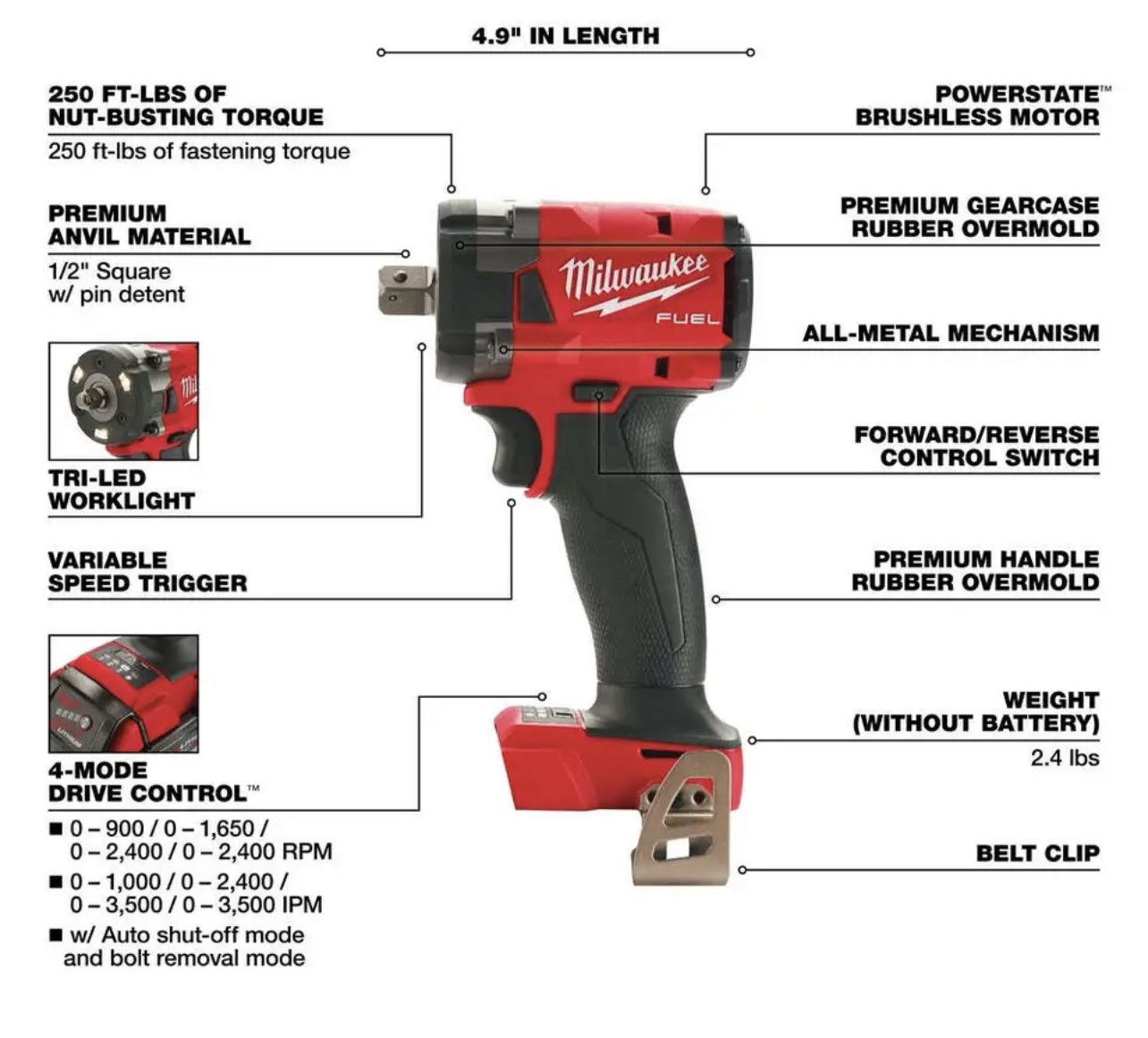 1/2” Compact Impact Wrench With Pin Detent 