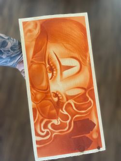 Orange Airbrush Clown girl on Wood