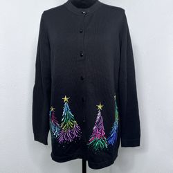 Quacker Factory Embroidery Sequin & Stud Tree Button Front Cardigan Size: S