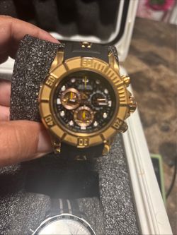 Bulova Accutron chronograph, likely model 64A101, featuring a rose gold-toned stainless steel case and a black rubber strap.