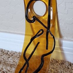 Hand Blown Wine Bottle Holder Signed Gold and Black Glass *Please Read Description*