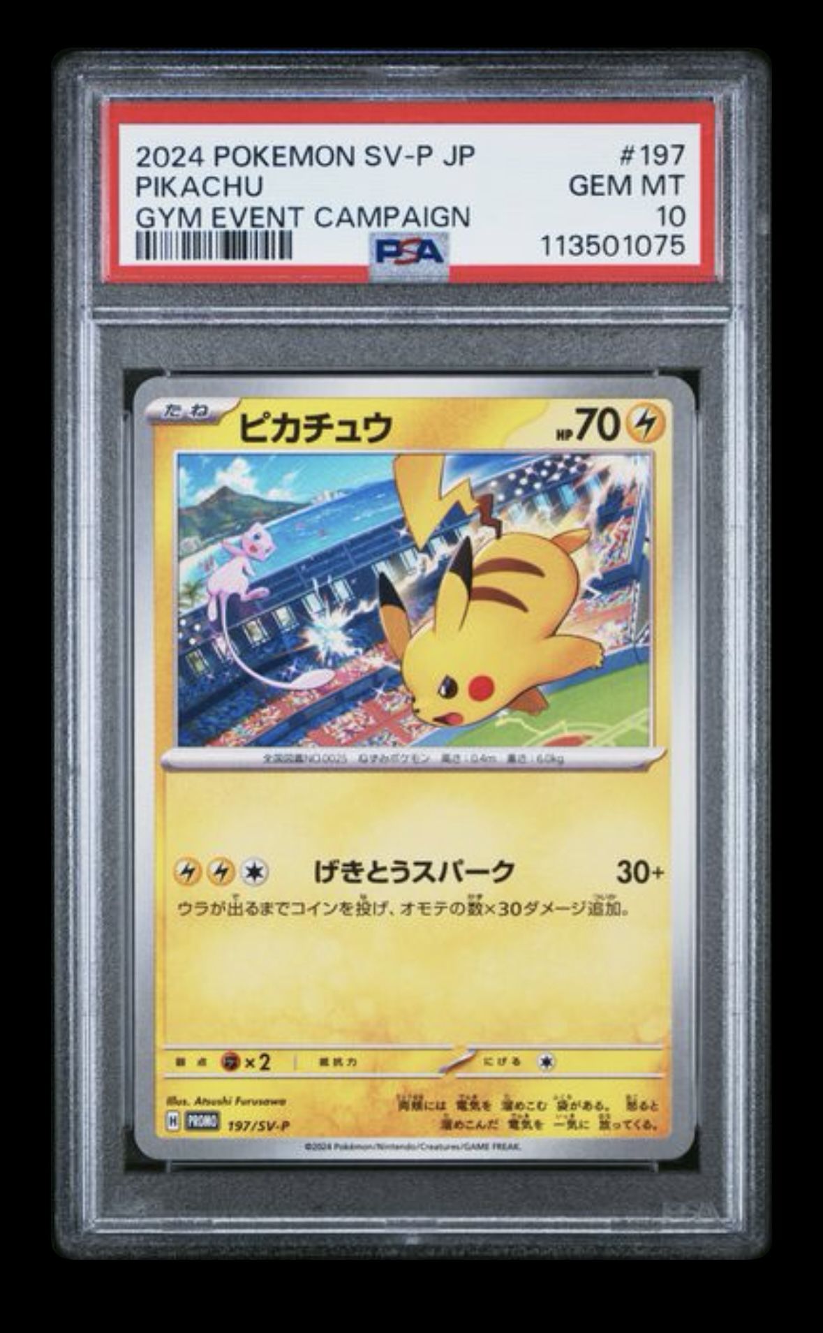 POKEMON CARD JAPANESE - PIKACHU 197/SV-P GYM EVENT CAMPAIGN PROMO PSA 10