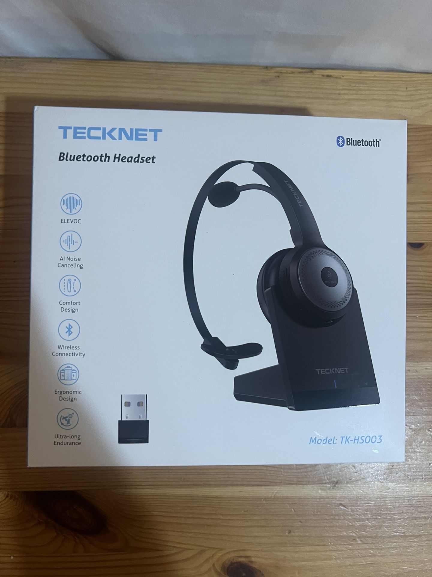 TECKNET Bluetooth 5.0 Headset with Microphone for PC, USB Wireless Headset with Mic for Work, 40Hrs Worktime AI Noise Cancelling On Ear Bluetooth Head