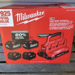 Milwaukee M18 PACKOUT 6- Port Rapid Charger  With (2) 5.0Ah Batteries and (2) 6.0Ah HIGH OUTPUT Batteries.  Brand NEW.  NUEVO.