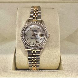 Women’s Rolex Oyster Perpetual Datejust Silver & Gold with Diamond Dial & Bezel 