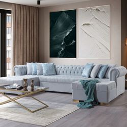 Lauren Pearl Velvet Double Chaise Sectional✨🌼Furniture Livingroom Couch Sofa 