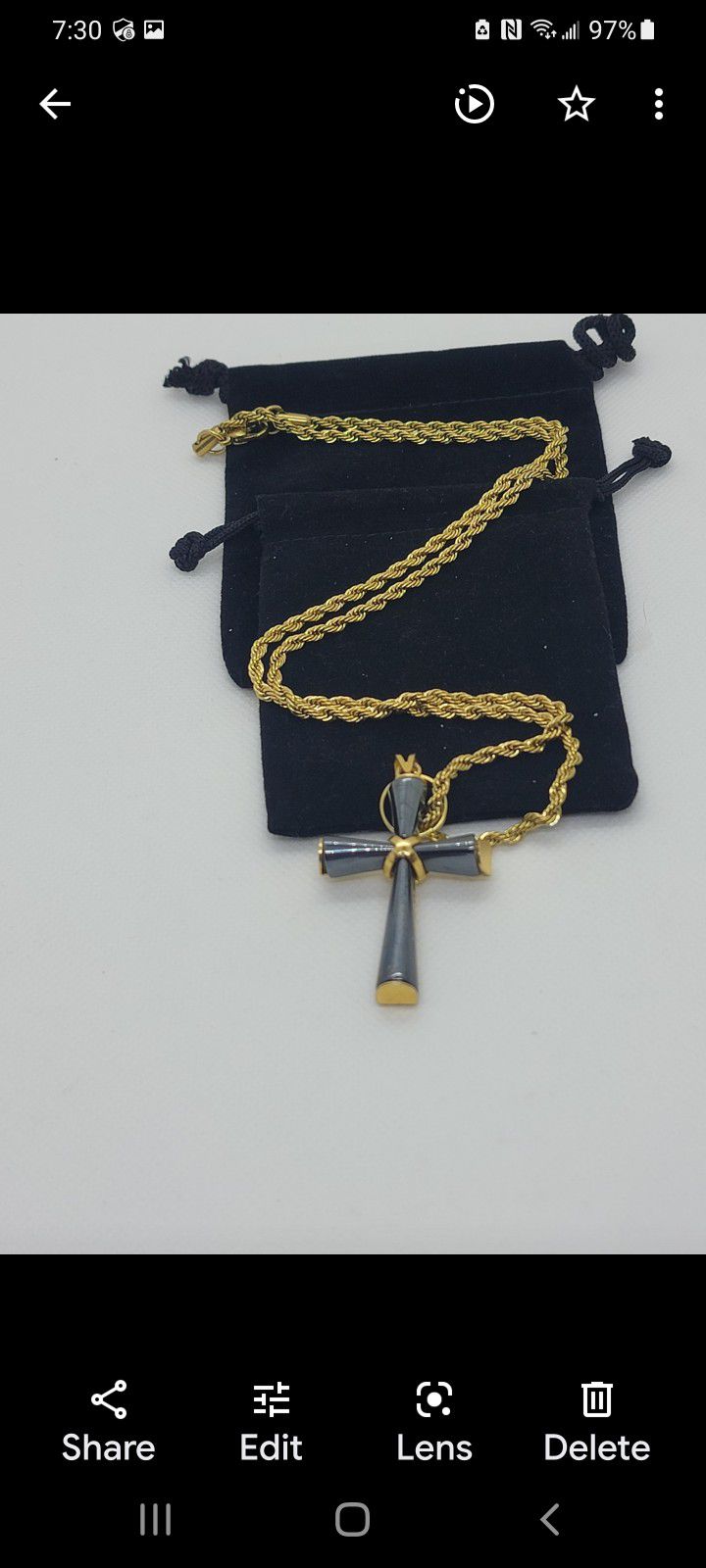 Black Onyx Cross With GP Rope Chain