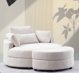 Upholstered Barrel Chair with Ottoman