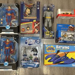 DC Superhero Toy Lot – Superman, Batman, Wonder Woman, Batwing + McLaren & Suzuki (8 Pieces New)