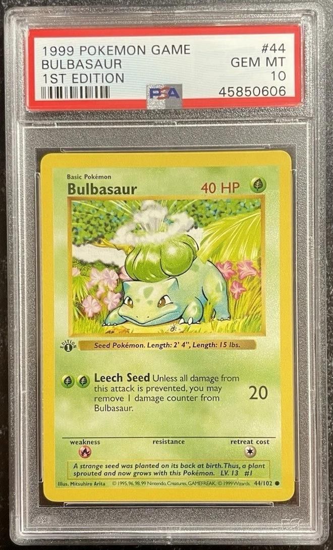 PSA 10 1st Edition Base Set Bulbasaur 44/102 Pokemon Card 1999 Mint