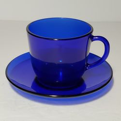Cobalt Blue Glass Teacup and Saucer