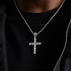 Rhinestone cross necklace men's trendy brand hiphop street titanium steel chain men's copper pendant