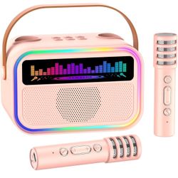 Kids Karaoke Machine for Girls, Kids Toys Gifts for Age 3-12+, Portable Bluetooth Speaker with 2 Wireless Microphones, Toddler Singing Karaoke for Bir