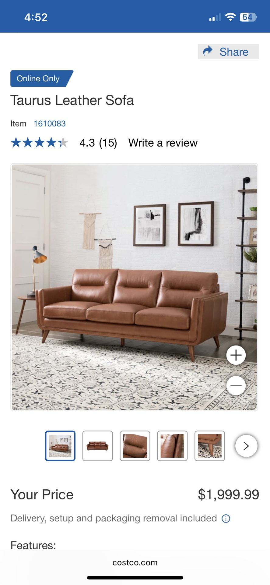 Leather Sofa - Costco Taurus Couch