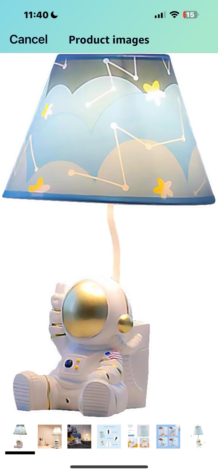 Baby/kids | golden astronaut | bedside table lamp | 13” tall | LED white bulb