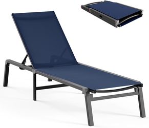Foldable & Assemble Free Outdoor Lounge Chair with 5 Adjustable Backrest, Patio Lounge Chair outdoor