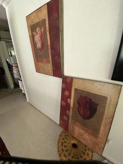 Pair Of Tulip Prints In Beautiful Marbelized Stain Frame