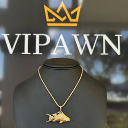 14k solid yellow gold Fish 0.03CTW Pendant charm