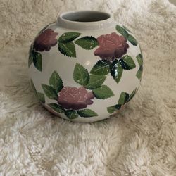 Pier 1 Round Vase With Pink And Green Flowers 