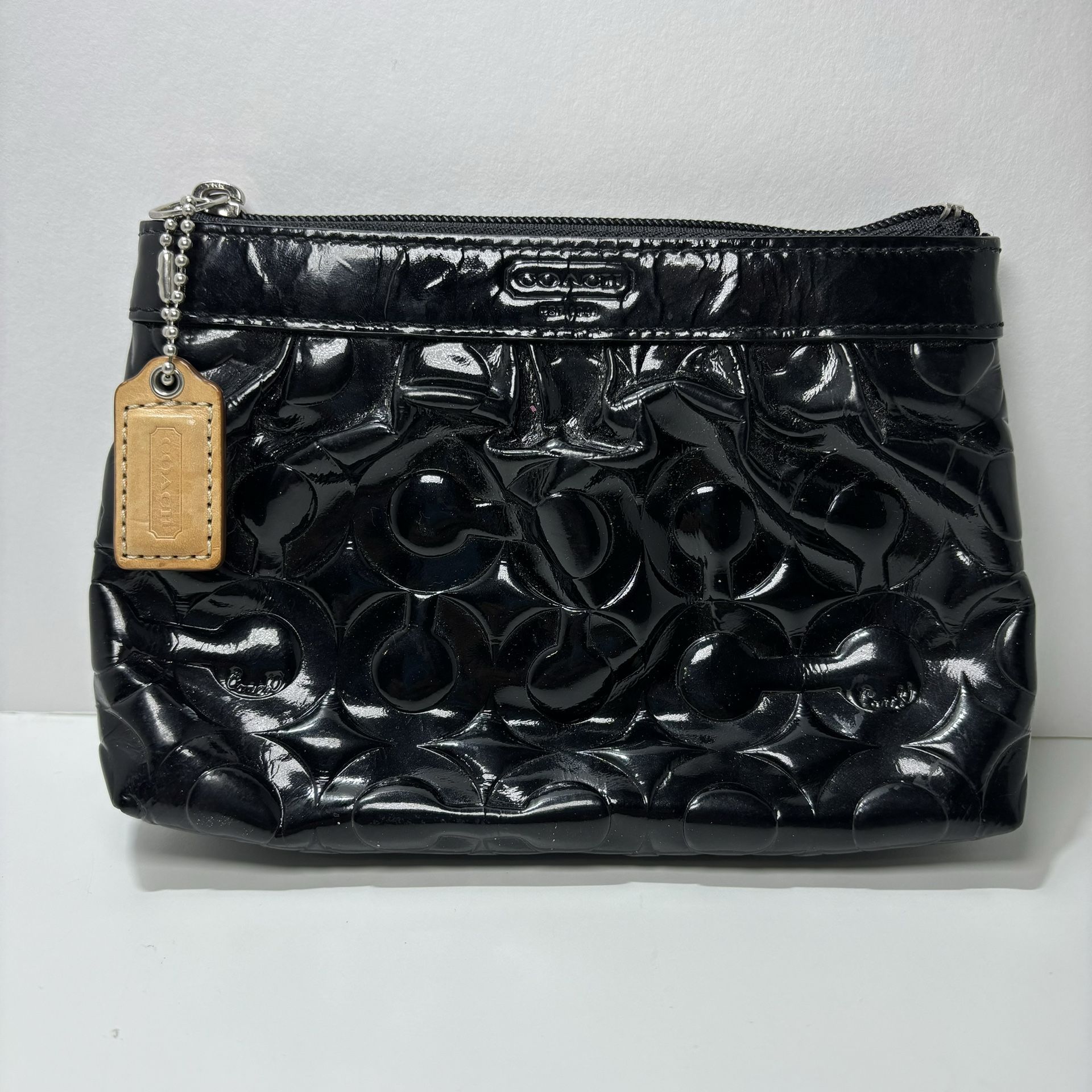 COACH Signature Debossed Patent Leather Corner Zip