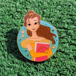 Loungefly Circular Portrait Beauty & The Beast Belle Holding Book Disney Pin EUC