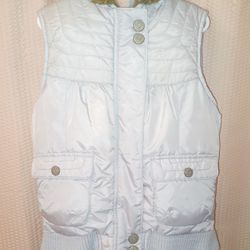 Girls Old Navy Silver/Grey Zip-Up (with Snaps) Kids Hooded Vest Children's Size L