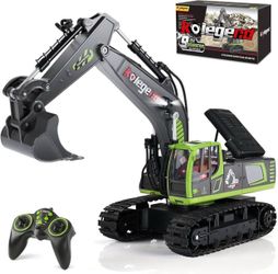 AA385 Remote Control Excavator Toy 16 Inch, 11 Channel RC Construction Vehicles Hydraulic Haulers Digger Toys Gift for 6 7 8 9 10 Years Old Kids Boys