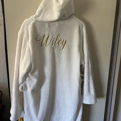 Wifey Soft Plush Robe With Hoodie And Belt