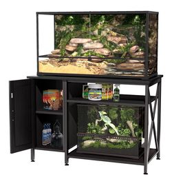 Herture 120 Gallon Reptile Tank Stand, 4x2x2 Reptile Enclosure Stand, with Storage Cabinet and Power Outlet, for Bearded Dragons, Snakes, Lizard Terra