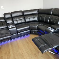 POWER BRAND NEW BLACK RECLINING SECTIONAL LED LIGHTS SAME DAY DELIVERY 