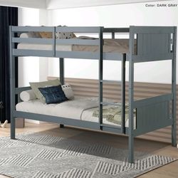 Bunk Bed Frame Twin Over Twin Size Color Espresso Grey Or White 