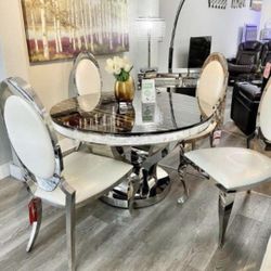 Anchorage 5 Pcs Round Dinings Sets Tables and 4 Chairs With İnterest Free Payment Options Chrome 