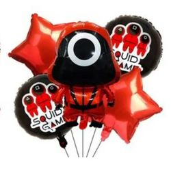 Squid Games Birthday Decoration Foil Balloon Squid Games Theme Foil Balloon For Birthday Decoration 5 pc Set -( Pack of 2 Set )