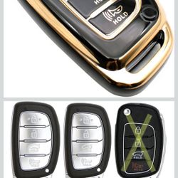 Key Fob Cover Compatible with Hyundai Elantra Elantra GT Ioniq Sonata Tucson Smart 4 Buttons TPU Remote Keyless Key Fob Case Protection Shell Accessor