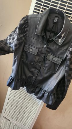 Disney Parks Her Collection Cruella Faux Leather Black Jacket.