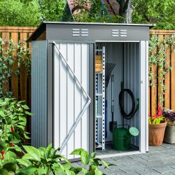 5 X 3 Ft Outdoor Storage Shed, Galvanized Metal Garden Shed With Lockable Doors, Tool Storage Shed For Patio Lawn Backyard Trash Cans 