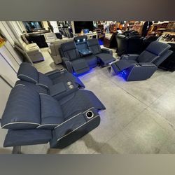 Power Recliner Sofa Set with LED Lighting