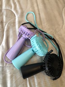 Purple& sky blue and black handheld mini fans
