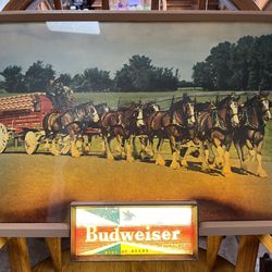 Budweiser Clydesdale Horses Lighted Sign 1950’s RARE. Lights. Frame Has Some Cracks. See Pictures