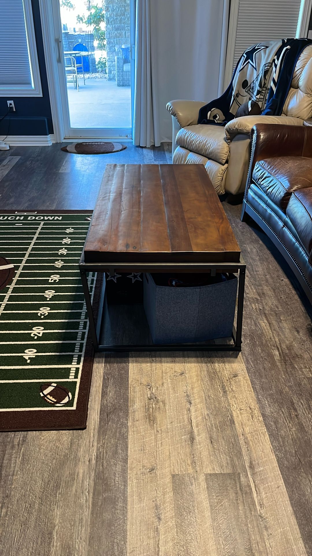 Wood And Iron Legs Coffee Table