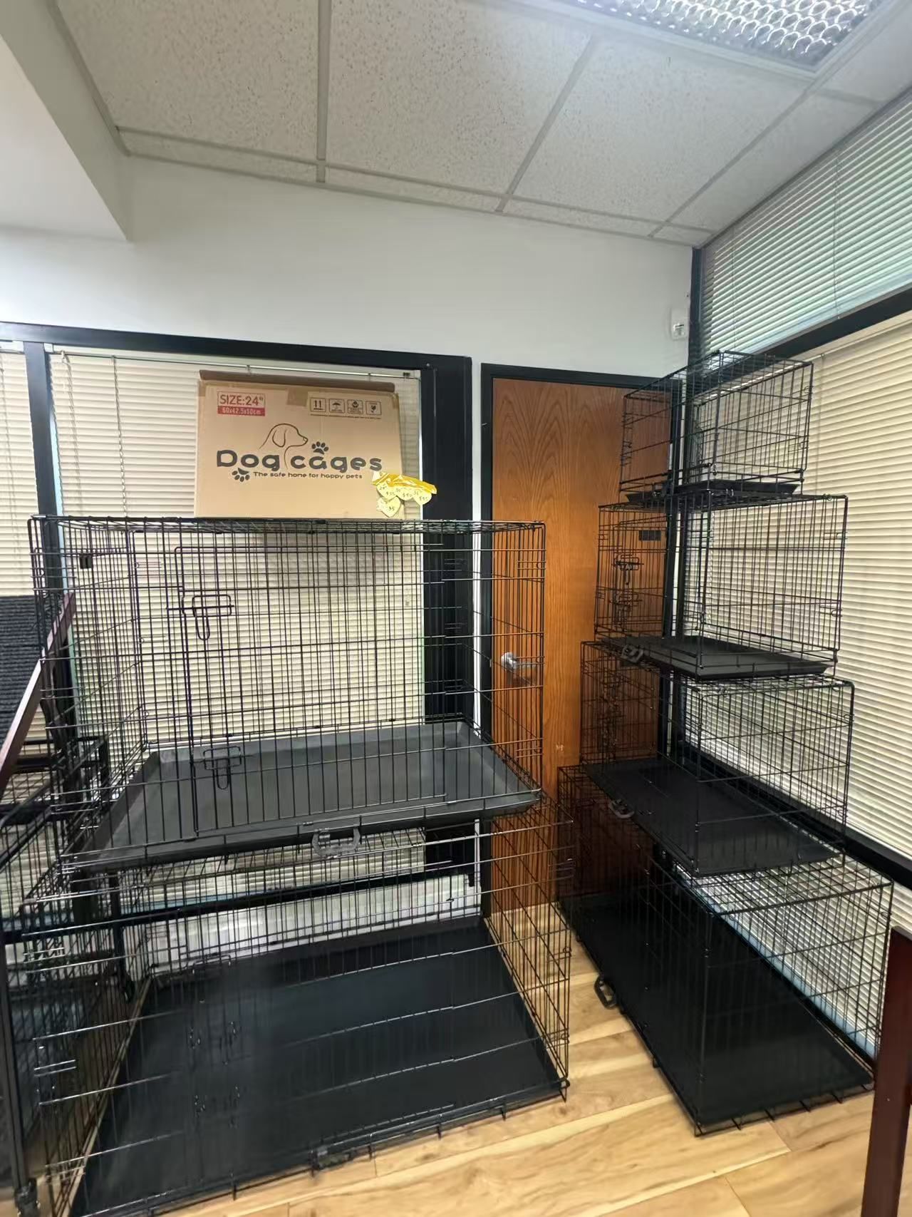 Dog Cage, Two Door Wire Dog Crate, Heavy Duty Portable Dog Cage