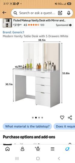 Modern vanity table dest with 5 drawers white