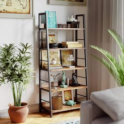Bookshelves and Bookcases 5 Tiers Ladder Shelf Home Office, Rustic Brown $50