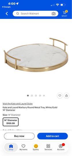 Kate and Laurel Marbury Round Metal Tray White/Gold